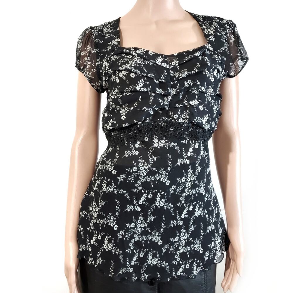 Cacama | Floral Sheer Tie Waist Blouse